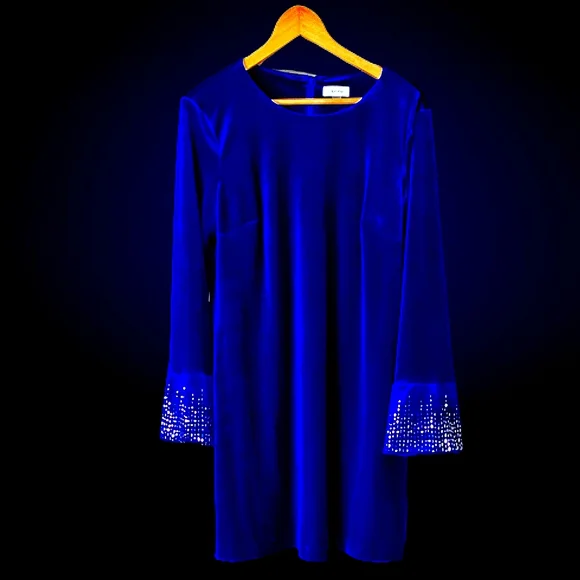 calvin klein blue dress long sleeve Womens Calvin Klein Blue Cotton Knit Long Sleeve Mini Dress S (US 4-6)
